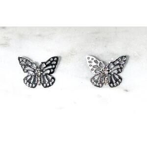 Silver Tone Filigree Butterfly Earrings